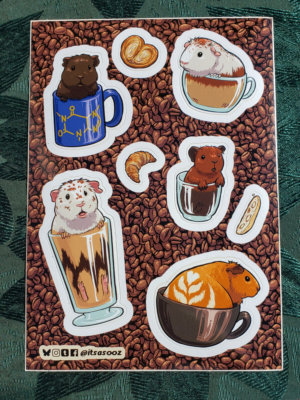 Caffeinated Cavies Sticker Sheet